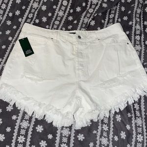 White denim high rise shorts